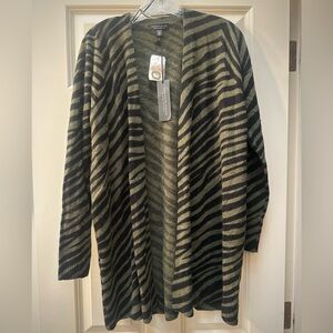 Saks Fifth Avenue 100% Cashmere Cardigan NWT Black Green $229 Animal Print S